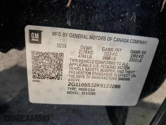 ✅ 2019 Chevrolet Impala Premier • VIN: 2G1105S32K9122286 • Лот: 77064874. Опубликован ранее на Copart с пробегом Не указан. Бесплатный доступ к архиву аукционных продаж из США и подробный отчёт об истории автомобиля на DreamBid. Изображение 13.