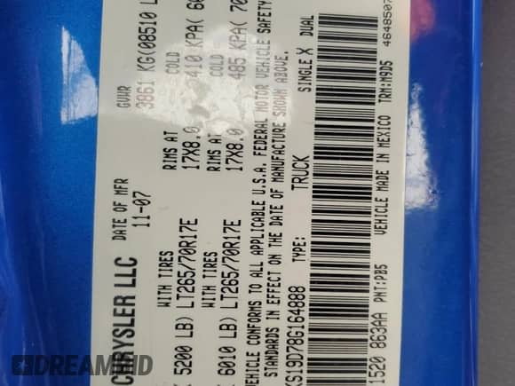 2008 Dodge 1500 SLT with VIN 3D7KS19D78G164888, listed as a Copart auction lot 50689395 with 176,282 mi miles and Salvage title. Bid and sale history available at DreamBid. Image 14.