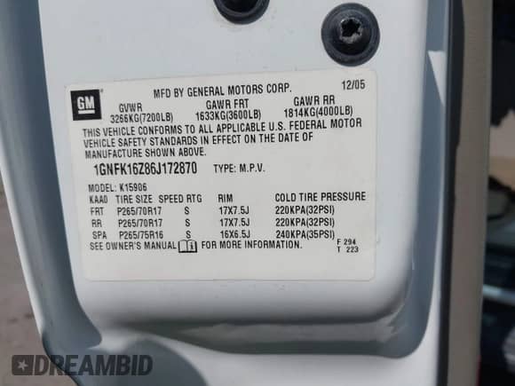 2006 Chevrolet Suburban LT с VIN 1GNFK16Z86J172870, выставлен на аукционе IAAI как лот 43352313 с пробегом 323 663 миль миль и . История ставок и продаж доступна на DreamBid. Изображение 9.