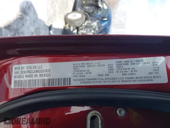 ✅ 2021 Ram 2500 Tradesman • VIN: 3C6UR5CLXMG531872 • Lot: 41244718. Listed on IAAI with 74,932 mi. Free auction sales archive from the USA and detailed vehicle history report at DreamBid. Image 9.