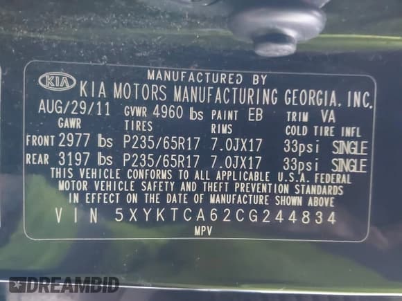 ✅ 2012 Kia Sorento LX • VIN: 5XYKTCA62CG244834 • Lot: 43853742. Listed on IAAI with 155,924 mi. Free auction sales archive from the USA and detailed vehicle history report at DreamBid. Image 9.