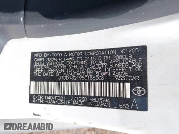 ✅ 2005 Toyota Celica GT • VIN: JTDDR32T950186208 • Lot: 43072527. Listed on IAAI with 206,047 mi. Free auction sales archive from the USA and detailed vehicle history report at DreamBid. Image 9.