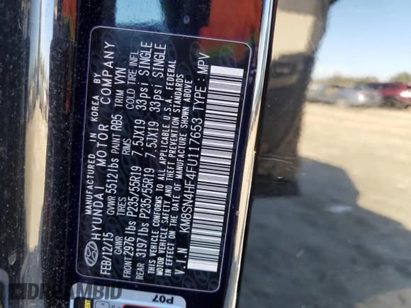 ✅ 2015 Hyundai Santa Fe Limited • VIN: KM8SN4HF4FU117653 • Лот: 42413495. Опубликован ранее на Copart с пробегом 83 847 миль. Бесплатный доступ к архиву аукционных продаж из США и подробный отчёт об истории автомобиля на DreamBid. Изображение 13.