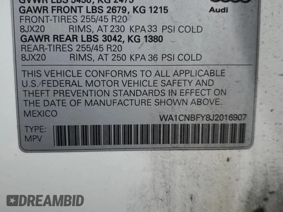 ✅ 2018 Audi Q5 Prestige • VIN: WA1CNBFY8J2016907 • Lot: 92023105. Listed on Copart with 103,017 mi. Free auction sales archive from the USA and detailed vehicle history report at DreamBid. Image 14.