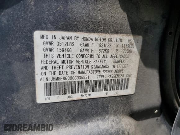 ✅ 2012 Honda Fit • VIN: JHMGE8G30CC035931 • Lot: 71080905. Wystawiony na Copart z przebiegiem 153 459 mil. Bezpłatny archiwum sprzedaży aukcyjnych z USA i szczegółowy raport historii pojazdu na DreamBid. Zdjęcie 13.