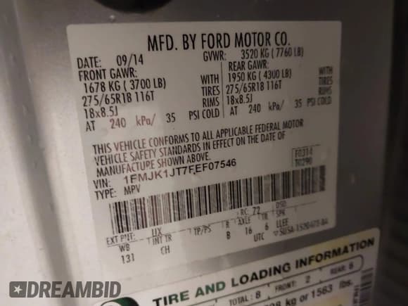 ✅ 2015 Ford Expedition Max XLT • VIN: 1FMJK1JT7FEF07546 • Lot: 42030535. Listed on IAAI with 171,101 mi. Free auction sales archive from the USA and detailed vehicle history report at DreamBid. Image 9.