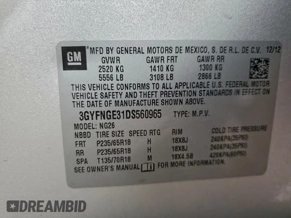 ✅ 2013 Cadillac SRX Luxury Collection • VIN: 3GYFNGE31DS560965 • Лот: 94466455. Опубликован ранее на Copart с пробегом 137 924 миль. Бесплатный доступ к архиву аукционных продаж из США и подробный отчёт об истории автомобиля на DreamBid. Изображение 13.