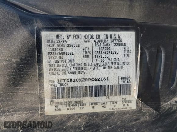 ✅ 1994 Ford Ranger XLT • VIN: 1FTCR10X2RPC62161 • Lot: 42436822. Listed on IAAI with 234,051 mi. Free auction sales archive from the USA and detailed vehicle history report at DreamBid. Image 9.