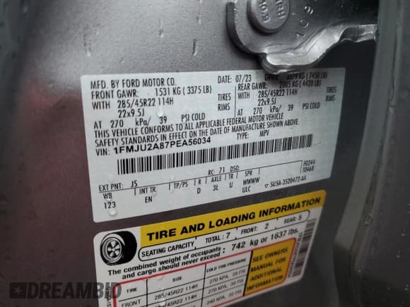 ✅ 2023 Ford Expedition Limited • VIN: 1FMJU2A87PEA56034 • Lot: 51905255. Listed on Copart with 41,601 mi. Free auction sales archive from the USA and detailed vehicle history report at DreamBid. Image 13.