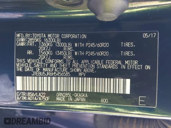 ✅ 2017 Toyota 4Runner SR5 Premium • VIN: JTEBU5JR6H5456585 • Lot: 43519294. Wystawiony na IAAI z przebiegiem 83 613 mil. Bezpłatny archiwum sprzedaży aukcyjnych z USA i szczegółowy raport historii pojazdu na DreamBid. Zdjęcie 9.