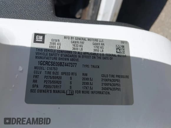 ✅ 2011 Chevrolet Silverado 1500 LT • VIN: 1GCRCSE09BZ447377 • Lot: 43287288. Listed on IAAI with 127,184 mi. Free auction sales archive from the USA and detailed vehicle history report at DreamBid. Image 9.