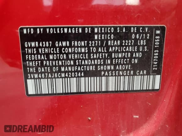✅ 2012 Volkswagen Jetta • VIN: 3VW467AJ6CM420344 • Лот: 56830695. Опубликован ранее на Copart с пробегом 146 890 миль. Бесплатный доступ к архиву аукционных продаж из США и подробный отчёт об истории автомобиля на DreamBid. Изображение 12.
