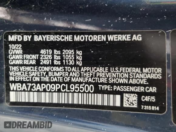 ✅ 2023 BMW 4 Series 430i xDrive • VIN: WBA73AP09PCL95500 • Lot: 66435545. Wystawiony na Copart z przebiegiem Nie podano. Bezpłatny archiwum sprzedaży aukcyjnych z USA i szczegółowy raport historii pojazdu na DreamBid. Zdjęcie 12.
