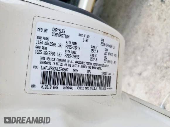 ✅ 1997 Jeep Cherokee SE • VIN: 1J4FJ28S3VL526907 • Lot: 65694485. Wystawiony na Copart z przebiegiem 183 170 mil. Bezpłatny archiwum sprzedaży aukcyjnych z USA i szczegółowy raport historii pojazdu na DreamBid. Zdjęcie 13.