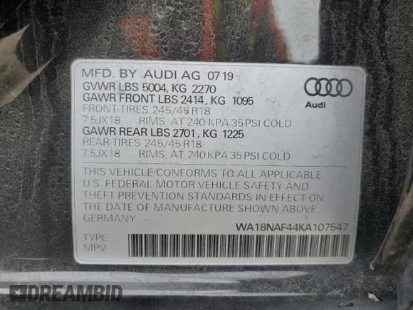 ✅ 2019 Audi A4 allroad Premium Plus • VIN: WA18NAF44KA107547 • Лот: 46144354. Опубликован ранее на Copart с пробегом 52 832 миль. Бесплатный доступ к архиву аукционных продаж из США и подробный отчёт об истории автомобиля на DreamBid. Изображение 13.