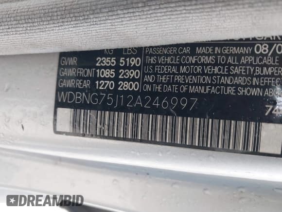 ✅ 2002 Mercedes-Benz S 500 • VIN: WDBNG75J12A246997 • Lot: 41566423. Listed on IAAI with 181,940 mi. Free auction sales archive from the USA and detailed vehicle history report at DreamBid. Image 9.