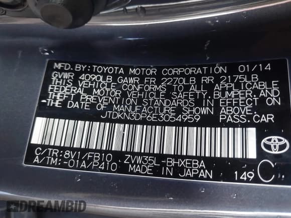 ✅ 2014 Toyota Prius • VIN: JTDKN3DP6E3054959 • Lot: 42905459. Listed on IAAI with 134,643 mi. Free auction sales archive from the USA and detailed vehicle history report at DreamBid. Image 9.