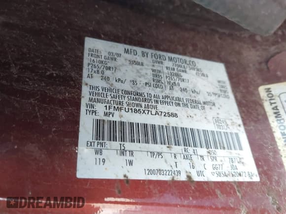 ✅ 2007 Ford Expedition Eddie Bauer • VIN: 1FMFU185X7LA72588 • Lot: 41740134. Listed on IAAI with Not provided. Free auction sales archive from the USA and detailed vehicle history report at DreamBid. Image 9.