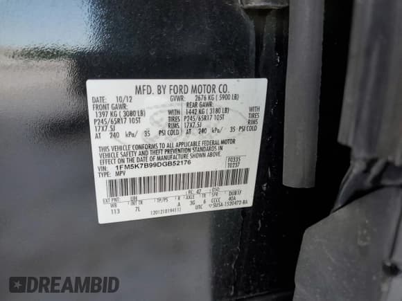 ✅ 2013 Ford Explorer • VIN: 1FM5K7B99DGB52176 • Lot: 86967824. Listed on Copart with 133,153 mi. Free auction sales archive from the USA and detailed vehicle history report at DreamBid. Image 13.