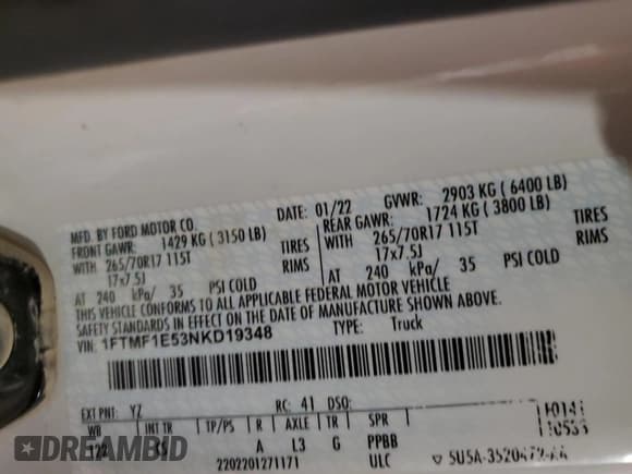 ✅ 2022 Ford F-150 XL • VIN: 1FTMF1E53NKD19348 • Lot: 85060934. Wystawiony na Copart z przebiegiem Nie podano. Bezpłatny archiwum sprzedaży aukcyjnych z USA i szczegółowy raport historii pojazdu na DreamBid. Zdjęcie 13.