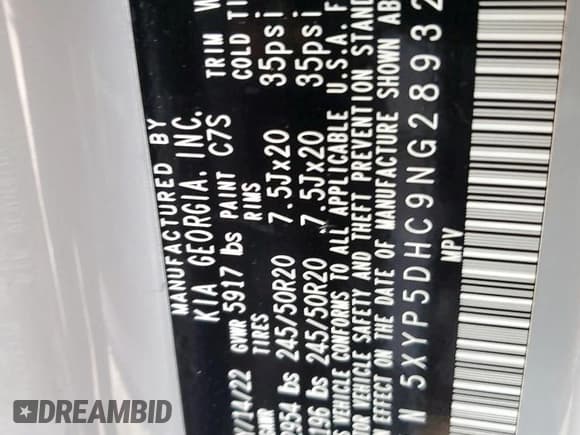 ✅ 2022 Kia Telluride SX • VIN: 5XYP5DHC9NG289323 • Лот: 59310965. Опубликован ранее на Copart с пробегом 50 923 миль. Бесплатный доступ к архиву аукционных продаж из США и подробный отчёт об истории автомобиля на DreamBid. Изображение 13.