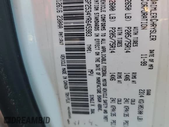 ✅ 2000 Plymouth Voyager • VIN: 2P4GP2534YR645983 • Lot: 80028904. Wystawiony na Copart z przebiegiem Nie podano. Bezpłatny archiwum sprzedaży aukcyjnych z USA i szczegółowy raport historii pojazdu na DreamBid. Zdjęcie 13.