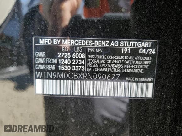 ✅ 2024 Mercedes-Benz EQB 250+ • VIN: W1N9M0CBXRN090677 • Lot: 62883975. Wystawiony na Copart z przebiegiem 10 408 mil. Bezpłatny archiwum sprzedaży aukcyjnych z USA i szczegółowy raport historii pojazdu na DreamBid. Zdjęcie 13.