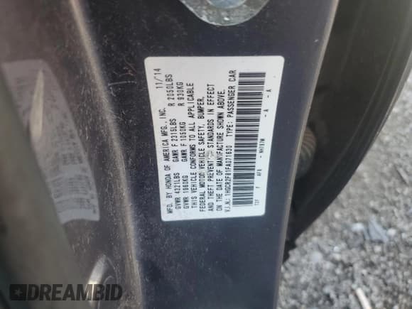 ✅ 2015 Honda Accord EX-L • VIN: 1HGCR2F81FA071630 • Lot: 57248565. Listed on Copart with 79,071 mi. Free auction sales archive from the USA and detailed vehicle history report at DreamBid. Image 12.