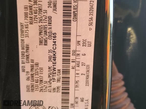 ✅ 2019 Ford F-150 Platinum • VIN: 1FTEW1E48KFC34165 • Лот: 86432585. Опубликован ранее на Copart с пробегом 204 709 миль. Бесплатный доступ к архиву аукционных продаж из США и подробный отчёт об истории автомобиля на DreamBid. Изображение 12.