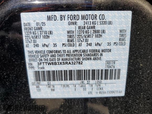 ✅ 2025 Ford Maverick XL • VIN: 3FTTW8B3XSRA32782 • Lot: 55538595. Wystawiony na Copart z przebiegiem 4 405 mil. Bezpłatny archiwum sprzedaży aukcyjnych z USA i szczegółowy raport historii pojazdu na DreamBid. Zdjęcie 12.