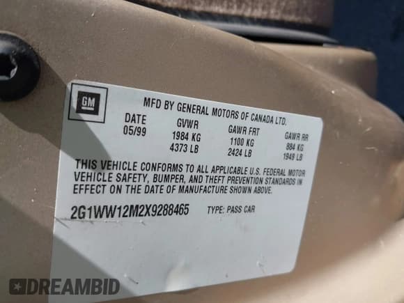 ✅ 1999 Chevrolet Monte Carlo LS • VIN: 2G1WW12M2X9288465 • Лот: 42221009. Опубликован ранее на IAAI с пробегом 62 218 миль. Бесплатный доступ к архиву аукционных продаж из США и подробный отчёт об истории автомобиля на DreamBid. Изображение 9.
