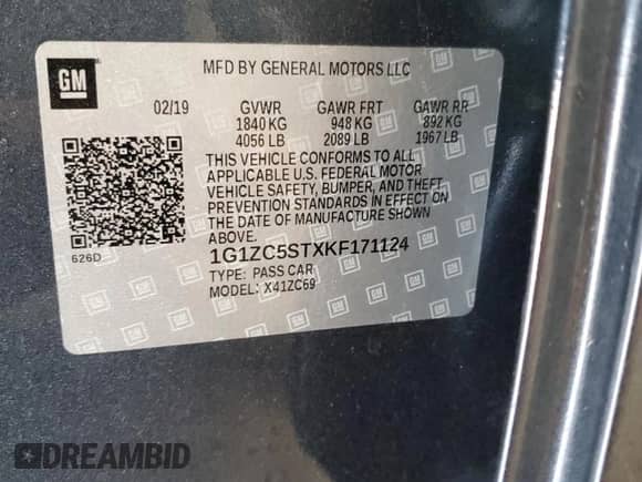 2019 Chevrolet Malibu LS с VIN 1G1ZC5STXKF171124, выставлен на аукционе Copart как лот 70747065 с пробегом 103 899 миль миль и Списание • Salvage title. История ставок и продаж доступна на DreamBid. Изображение 13.