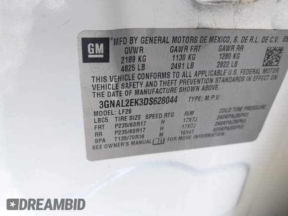 ✅ 2013 Chevrolet Captiva Sport LS • VIN: 3GNAL2EK3DS628044 • Lot: 41741486. Wystawiony na IAAI z przebiegiem 91 869 mil. Bezpłatny archiwum sprzedaży aukcyjnych z USA i szczegółowy raport historii pojazdu na DreamBid. Zdjęcie 9.