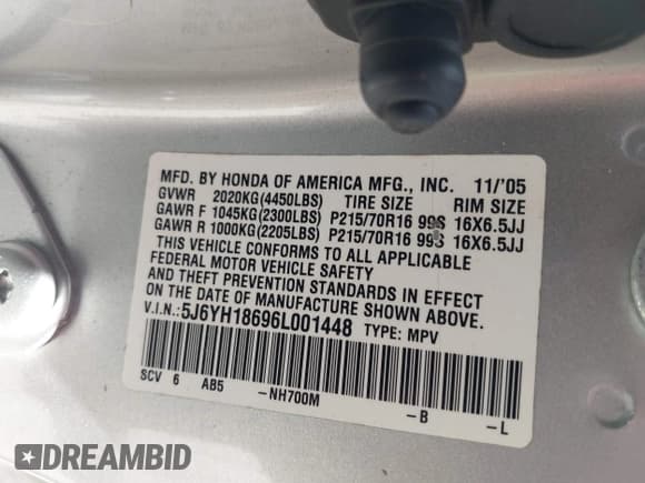 ✅ 2006 Honda Element EX • VIN: 5J6YH18696L001448 • Lot: 42669212. Listed on IAAI with 188,151 mi. Free auction sales archive from the USA and detailed vehicle history report at DreamBid. Image 9.
