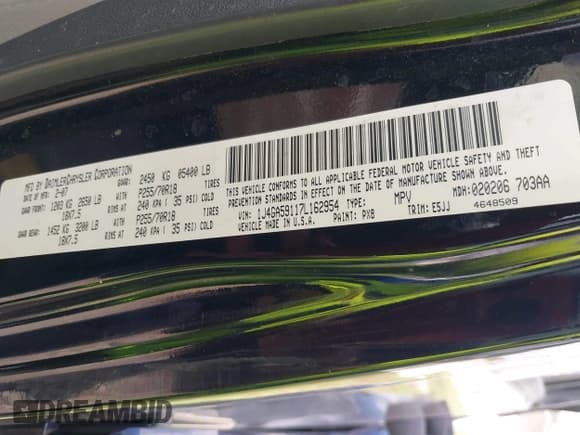 ✅ 2007 Jeep Wrangler Unlimited Sahara • VIN: 1J4GA59117L162954 • Lot: 42709530. Listed on IAAI with Not provided. Free auction sales archive from the USA and detailed vehicle history report at DreamBid. Image 9.