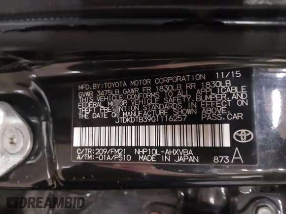 ✅ 2016 Toyota Prius One • VIN: JTDKDTB39G1116257 • Лот: 42993056. Опубликован ранее на IAAI с пробегом 136 212 миль. Бесплатный доступ к архиву аукционных продаж из США и подробный отчёт об истории автомобиля на DreamBid. Изображение 9.