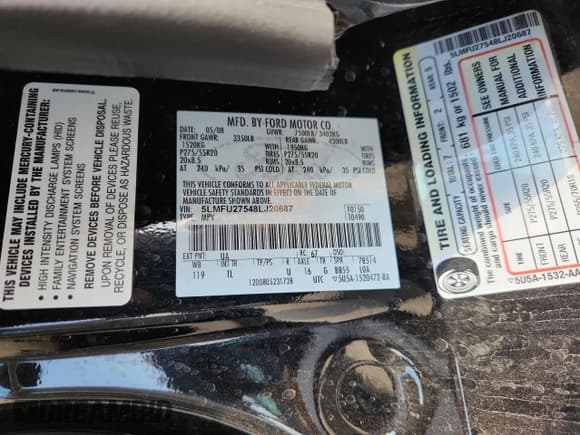 ✅ 2008 Lincoln Navigator • VIN: 5LMFU27548LJ20687 • Lot: 86796585. Listed on Copart with 166,114 mi. Free auction sales archive from the USA and detailed vehicle history report at DreamBid. Image 14.