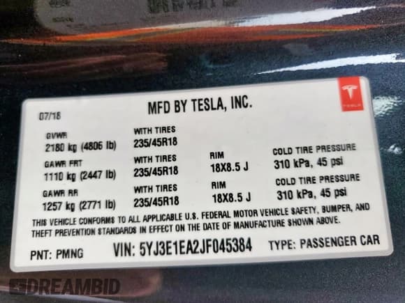 ✅ 2018 Tesla Model 3 Long Range Battery • VIN: 5YJ3E1EA2JF045384 • Lot: 57120135. Wystawiony na Copart z przebiegiem 54 176 mil. Bezpłatny archiwum sprzedaży aukcyjnych z USA i szczegółowy raport historii pojazdu na DreamBid. Zdjęcie 12.