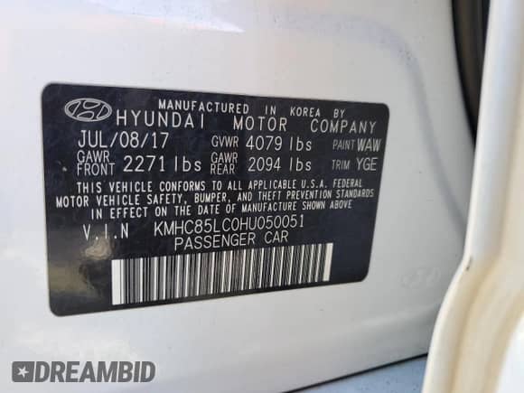 2017 Hyundai Ioniq Limited with VIN KMHC85LC0HU050051, listed as a Copart auction lot 86154045 with 111,903 mi miles and Salvage title. Bid and sale history available at DreamBid. Image 12.