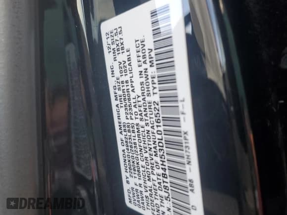 ✅ 2013 Acura RDX Technology • VIN: 5J8TB4H53DL016522 • Lot: 91518175. Listed on Copart with Not provided. Free auction sales archive from the USA and detailed vehicle history report at DreamBid. Image 13.