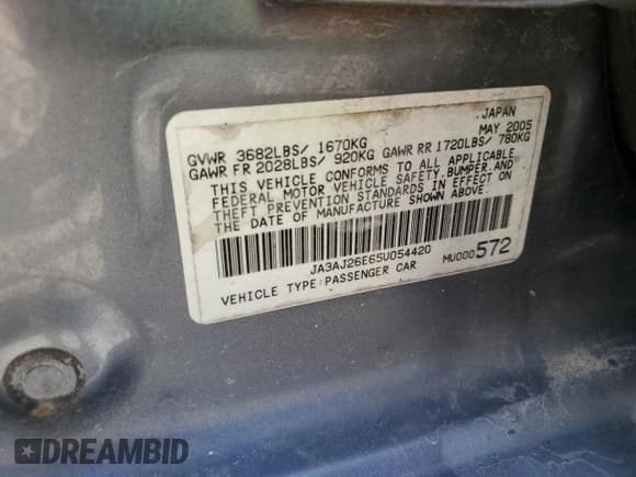 ✅ 2005 Mitsubishi Lancer ES • VIN: JA3AJ26E65U054420 • Lot: 52206935. Listed on Copart with 187,277 mi. Free auction sales archive from the USA and detailed vehicle history report at DreamBid. Image 12.