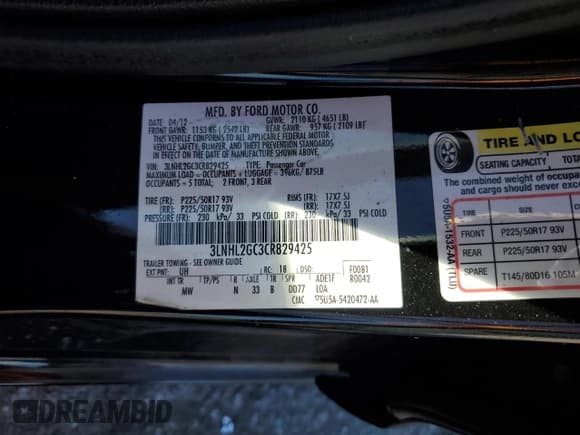 ✅ 2012 Lincoln MKZ • VIN: 3LNHL2GC3CR829425 • Lot: 93270885. Wystawiony na Copart z przebiegiem 145 046 mil. Bezpłatny archiwum sprzedaży aukcyjnych z USA i szczegółowy raport historii pojazdu na DreamBid. Zdjęcie 12.