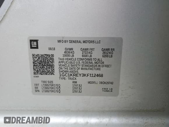 ✅ 2019 Chevrolet Silverado 2500HD Work Truck • VIN: 1GC1KREY3KF112468 • Lot: 53118505. Wystawiony na Copart z przebiegiem 192 426 mil. Bezpłatny archiwum sprzedaży aukcyjnych z USA i szczegółowy raport historii pojazdu na DreamBid. Zdjęcie 12.
