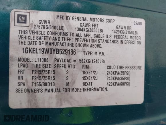 ✅ 2000 GMC Safari • VIN: 1GKEL19W0YB529186 • Лот: 42642006. Опубликован ранее на IAAI с пробегом 157 120 миль. Бесплатный доступ к архиву аукционных продаж из США и подробный отчёт об истории автомобиля на DreamBid. Изображение 9.