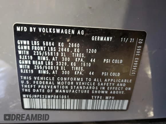 ✅ 2021 Volkswagen ID.4 Pro • VIN: WVGJNPE2XMP061051 • Lot: 46786625. Wystawiony na Copart z przebiegiem 4 894 mil. Bezpłatny archiwum sprzedaży aukcyjnych z USA i szczegółowy raport historii pojazdu na DreamBid. Zdjęcie 13.