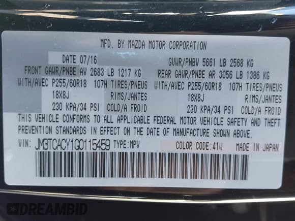 ✅ 2016 Mazda CX-9 Touring • VIN: JM3TCACY1G0115459 • Lot: 43354306. Listed on IAAI with 71,084 mi. Free auction sales archive from the USA and detailed vehicle history report at DreamBid. Image 9.