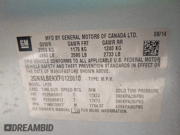 ✅ 2015 Chevrolet Equinox LT • VIN: 2GNALBEKXF6120610 • Лот: 43559496. Опубликован ранее на IAAI с пробегом 209 980 миль. Бесплатный доступ к архиву аукционных продаж из США и подробный отчёт об истории автомобиля на DreamBid. Изображение 9.