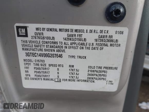 ✅ 2006 GMC Sierra 1500 Work Truck • VIN: 3GTEC14V06G207646 • Lot: 42486246. Listed on IAAI with Not provided. Free auction sales archive from the USA and detailed vehicle history report at DreamBid. Image 9.