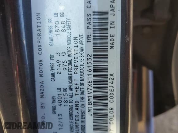 ✅ 2014 Mazda 3 i Touring • VIN: JM1BM1V7XE1161532 • Lot: 86891195. Wystawiony na Copart z przebiegiem 199 194 mil. Bezpłatny archiwum sprzedaży aukcyjnych z USA i szczegółowy raport historii pojazdu na DreamBid. Zdjęcie 12.