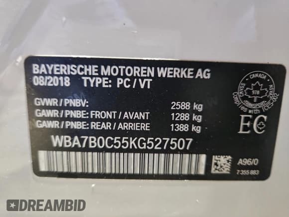 ✅ 2019 BMW 7 Series 750i xDrive • VIN: WBA7B0C55KG527507 • Lot: 94236395. Listed on Copart with 59,293 mi. Free auction sales archive from the USA and detailed vehicle history report at DreamBid. Image 13.